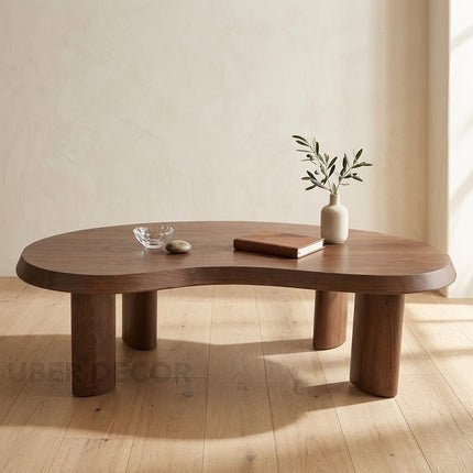 Mali river inspired sculptural coffee table with solid wood craftsmanship mid century modern design for family lounge and formal sitting area