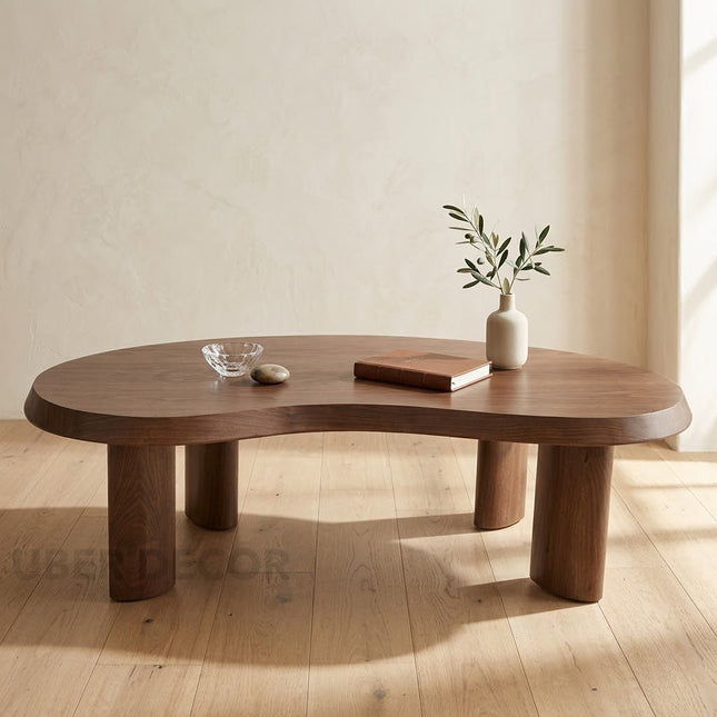 Mali river inspired sculptural coffee table with solid wood craftsmanship mid century modern design for family lounge and formal sitting area