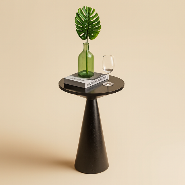 The Aria Cone End Table – Custom Wooden Conical Pedestal in Mid Century Modern Japandi Scandinavian Style for Living Room, Bedroom, or Lounge
