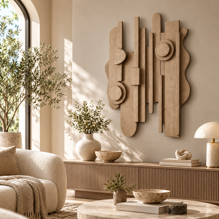 Linear Rhythm Sculptural Wooden Wall Art – Modern Vertical Relief for Living Room