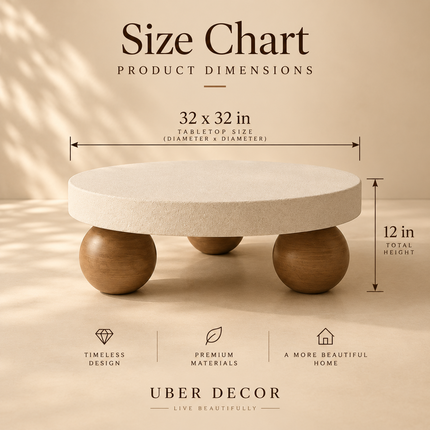 Salween Wabi-Sabi Mid-Century Japandi Round Coffee Table – Scandinavian Sculptural Sphere Legs Center Table for Living Room