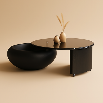 Cooper’s Creek Coffee Table Set, Modern Futuristic Glass and Glossy White Pod Center Tables for Living Room