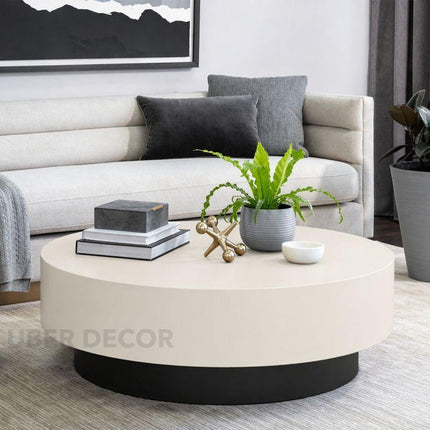 Nelson Contemporary Wooden Coffee Table with Metallic Paint Finish – Modern Round Statement Piece for Elegant Living Rooms