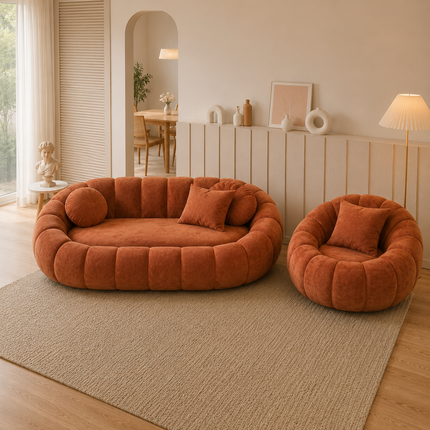 Pumpkin 2 Seater Modern Sofa, Luxury Sculptural Couch for Living Room, Lounge Area, Bedroom, Waiting Space, Ready to Dispatch Statement Sofa