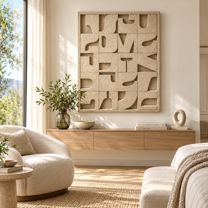 Shadow Grid Rhythm Japandi Wall Art – Textured Geometric Sculpture for Modern Living Rooms & Entryways