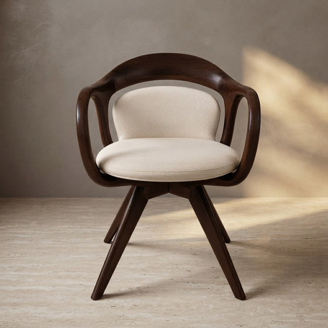 Calen Modern Wooden Swivel Dining Armchair with Curved Back and Padded Seat – Ready to Ship