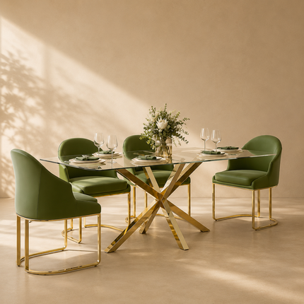 Crystalhaven Dining Table with Tempered Glass Top Modern Luxury Design for Dining Room and Kitchen Area