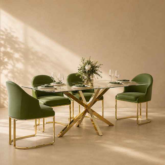 Crystalhaven Dining Table with Tempered Glass Top Modern Luxury Design for Dining Room and Kitchen Area