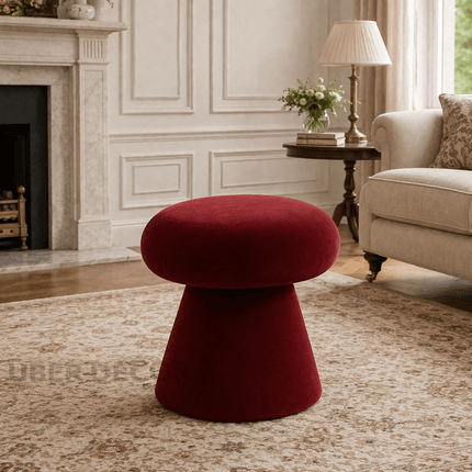 Button Mush- Mushroom Shaped Ottoman Stool Chair -  Boucle Fabric Modern Furniture Design for Living Room Seating