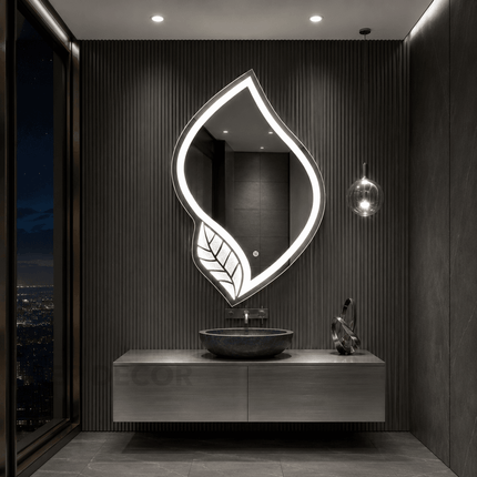 Laurel Leaf-Shaped Front Lit or Back-lit LED Mirror – Frameless Wall Hanging Mirror for Vanity & Modern Interiors