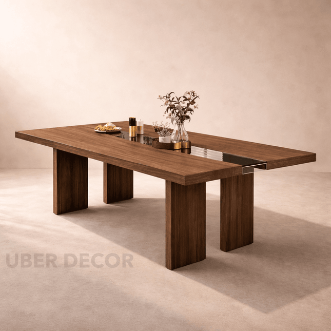 Norwood Rectangular Dining Table Contemporary Mid Century Design Solid Wood Base Made to Order Dining Table for Dining Room and Formal Dining Hall