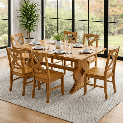 Hearthwood Gather Solid Wood Dining Table Classic Contemporary Design with Trestle Wooden Base for Dining Room and Family Dining Space