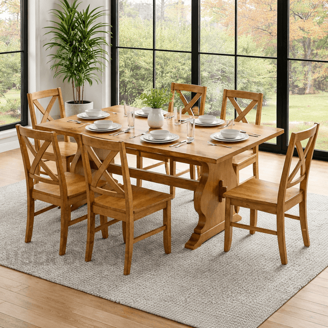 Hearthwood Gather Solid Wood Dining Table Classic Contemporary Design with Trestle Wooden Base for Dining Room and Family Dining Space