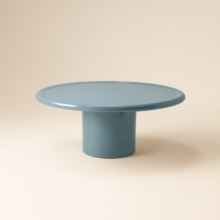 Piave Coffee Table, Modern Glossy Blue Round Minimalist Center Table with Pedestal Base for Living Room