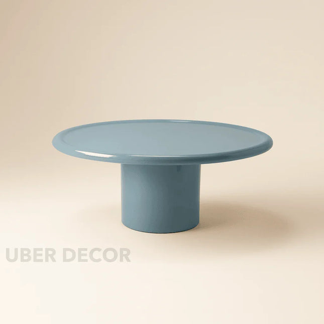 Piave Modern Glossy Blue Round Minimalist Center Table with Pedestal Base for Living Room - Uber Decor