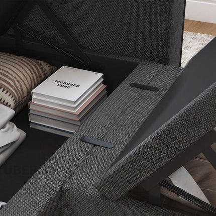 Capri Sleeper Sectional Sofa- 4 Seater Convertible Sofa Bed with Storage Seat for Living Room and Home Office, Dark Grey - Uber Decor