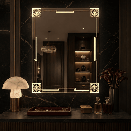Decora Art Deco LED Mirror – Frameless Wall Hanging Mirror with Front or Back Lit for Vanity & Powder Room