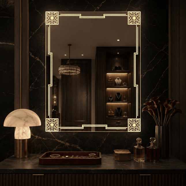Decora Art Deco LED Mirror – Frameless Wall Hanging Mirror with Front or Back Lit for Vanity & Powder Room