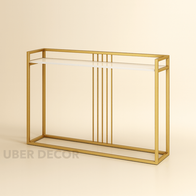 Stratus Slim Console Table – Custom Marble Top in Black or White with Vertical Accent Detailing