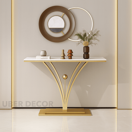 Aurion Wave Console Table – Custom Marble Top with Sculptural Arched Base Mid‑Century Modern Accent