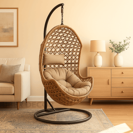 NestLoom Cocoon Swing Chair – Sculpted Modern Comfort | Boho Urban Design | Scandinavian Inspired | Balcony & Living Room Swing Chair for Gardens, Patios, Studies & Terraces