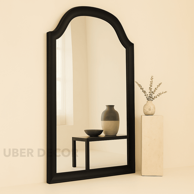 Violet Arched Black Wood Wall Mirror – Elegant Full-Length Mirror for Bedroom & Living Room