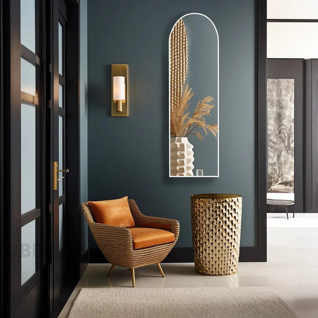 CurveTop Reflection Wall Mirror- Slim Arched Shape Metal Full-Length Dressing Mirror for Bedroom