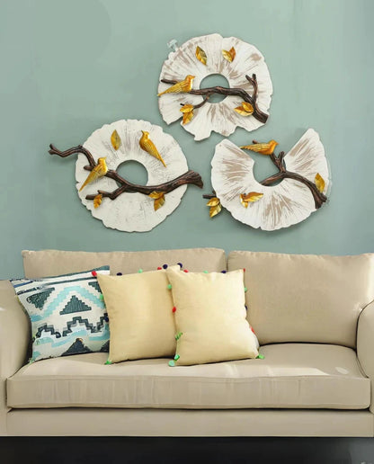 Golden Birds on branch Wall Decor Metal Wall Art - Set of 3