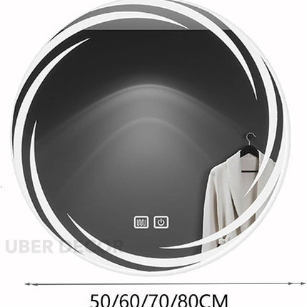 Artistic Swirl Round Shaped Mirror with LED Lights- Touch Sensor Mirror for Bathroom and Bedroom