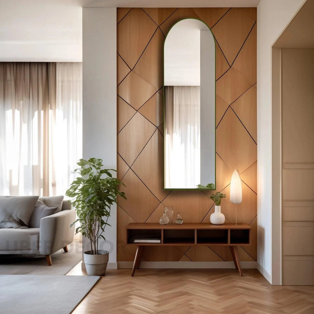 CurveTop Reflection Wall Mirror- Slim Arched Shape Metal Full-Length Dressing Mirror for Bedroom