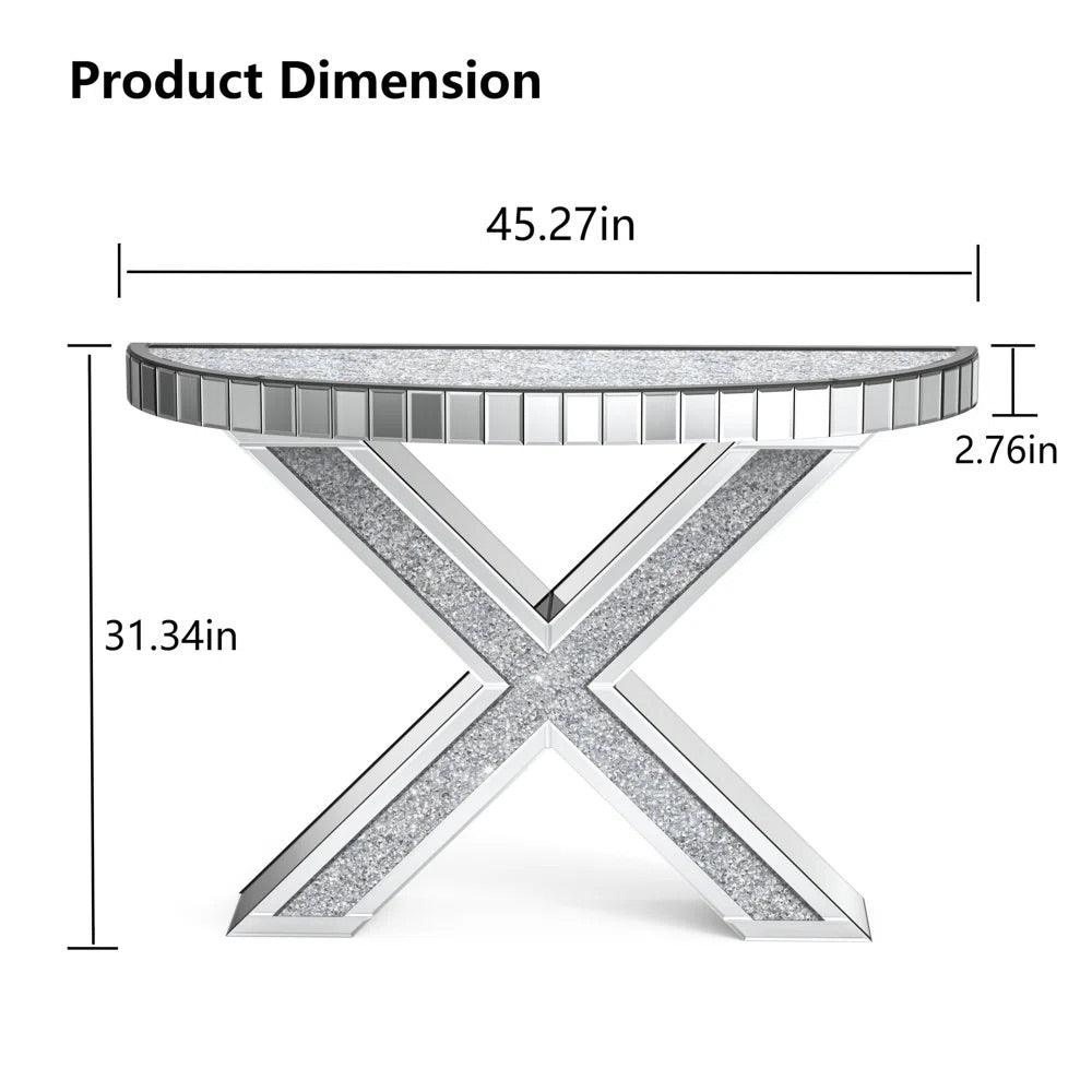 Opal Essence- X Shaped Curved Top Modern Luxury Crystal Diamond Glass Mirrored Console Table For Living Room