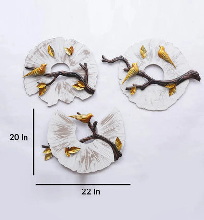 Golden Birds on branch Wall Decor Metal Wall Art - Set of 3