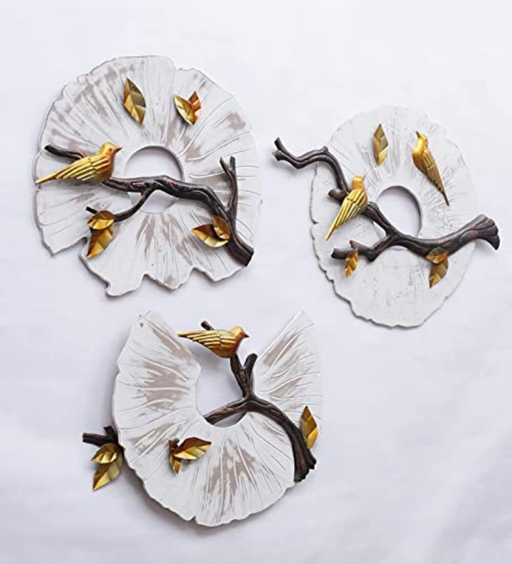 Golden Birds on branch Wall Decor Metal Wall Art - Set of 3