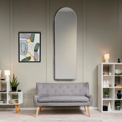 CurveTop Reflection Wall Mirror- Slim Arched Shape Metal Full-Length Dressing Mirror for Bedroom