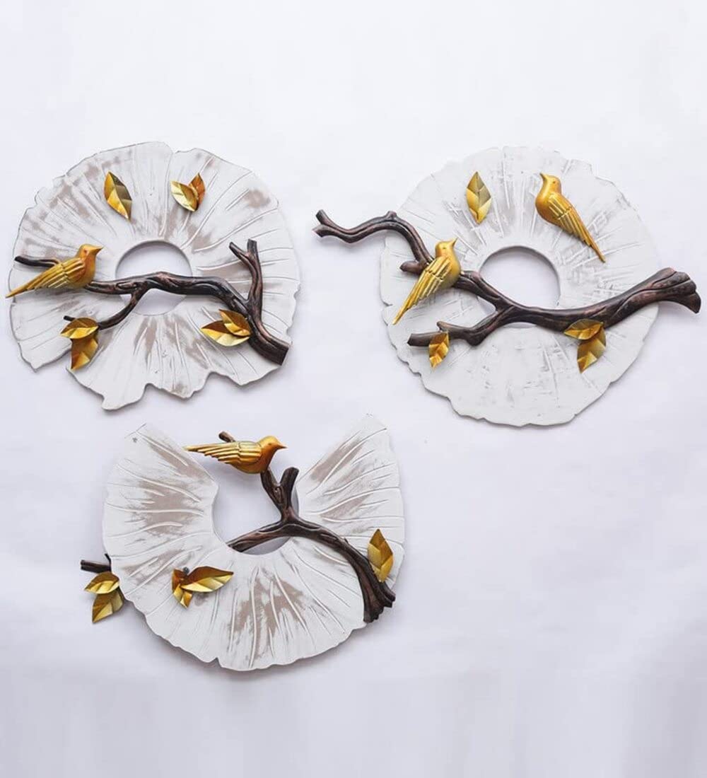 Golden Birds on branch Wall Decor Metal Wall Art - Set of 3