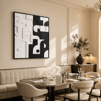 Monochrome Puzzle Japandi Wall Art – Geometric Relief Sculpture for Living Room, Foyer & Modern Interiors
