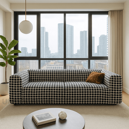 Vallettan 2-3 Seater Modern Sofa Houndstooth Designer Couch for Living Room & Lounge