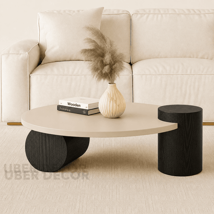 Chenab River Mid Century Modern Minimalist Wooden Round Center Table for Living Room