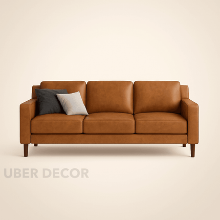 Seoul 77" Sofa- Mid Century Classic 3 Seater Leather Sofa for Living Room or Office