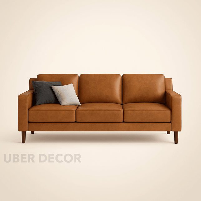 Seoul 77" Sofa- Mid Century Classic 3 Seater Leather Sofa for Living Room or Office