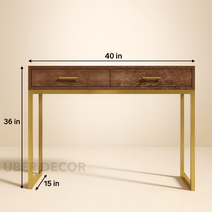 Bruno Frame Console Table – Wood Top with Dual Drawers & Sleek Base Modern Entry Accent