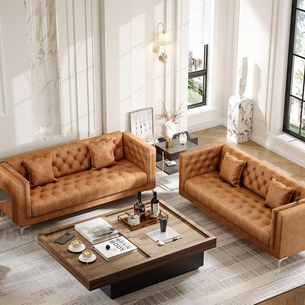 Manchester 78" Sofa- 3-Seater Upholstered Handmade Tufted Leather Chesterfield Style Couch for Living Room or Office