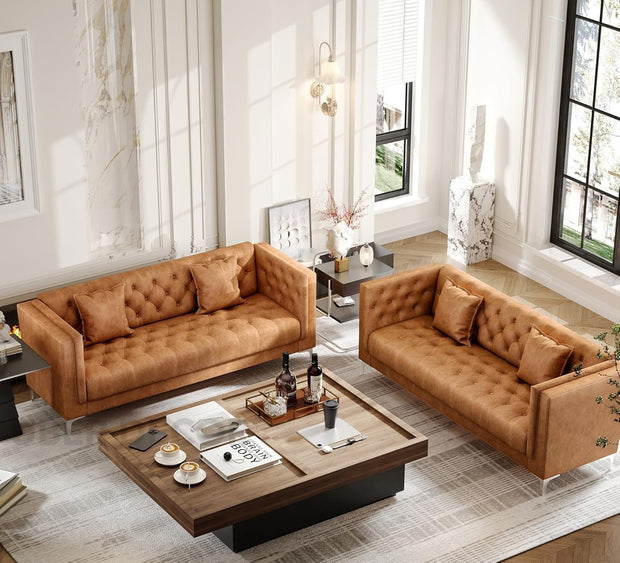 Manchester 78" Sofa- 3-Seater Upholstered Handmade Tufted Leather Chesterfield Style Couch for Living Room or Office - Uber Decor