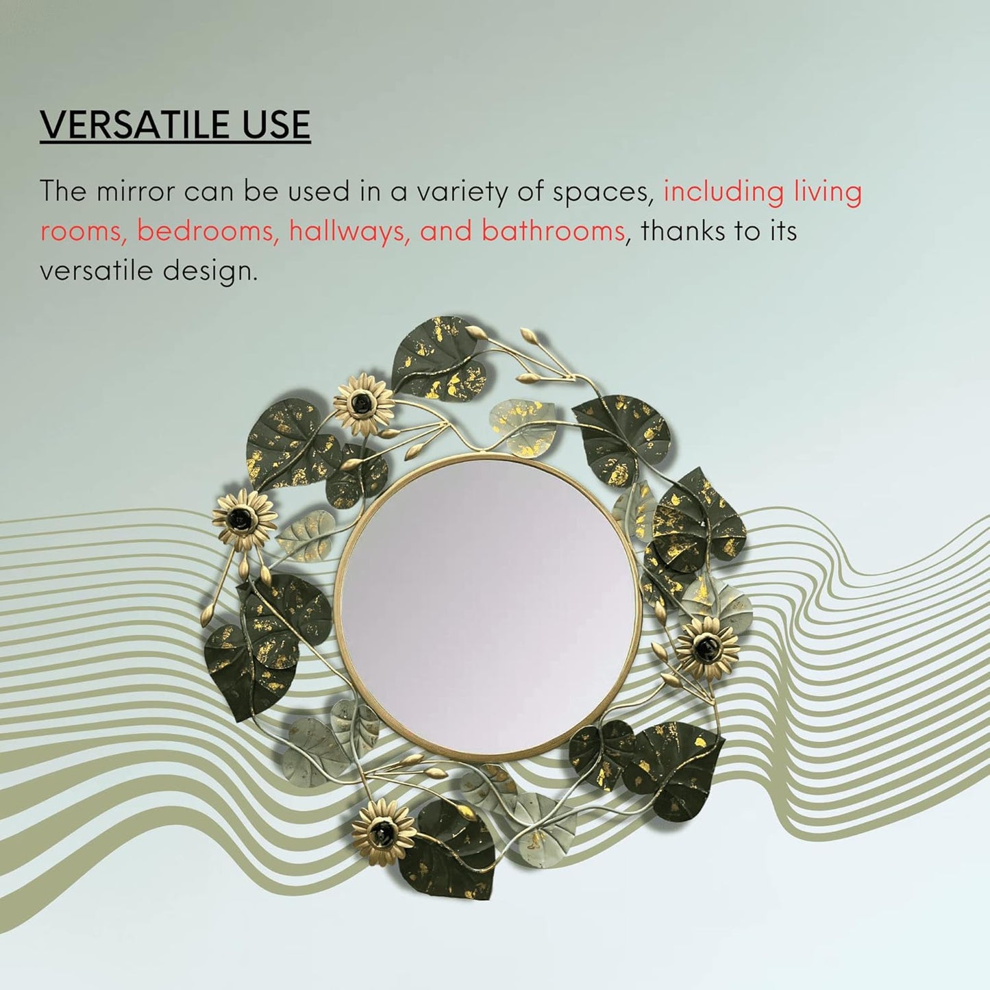 Circular Emerald Metal Wall Decoration with Mirror