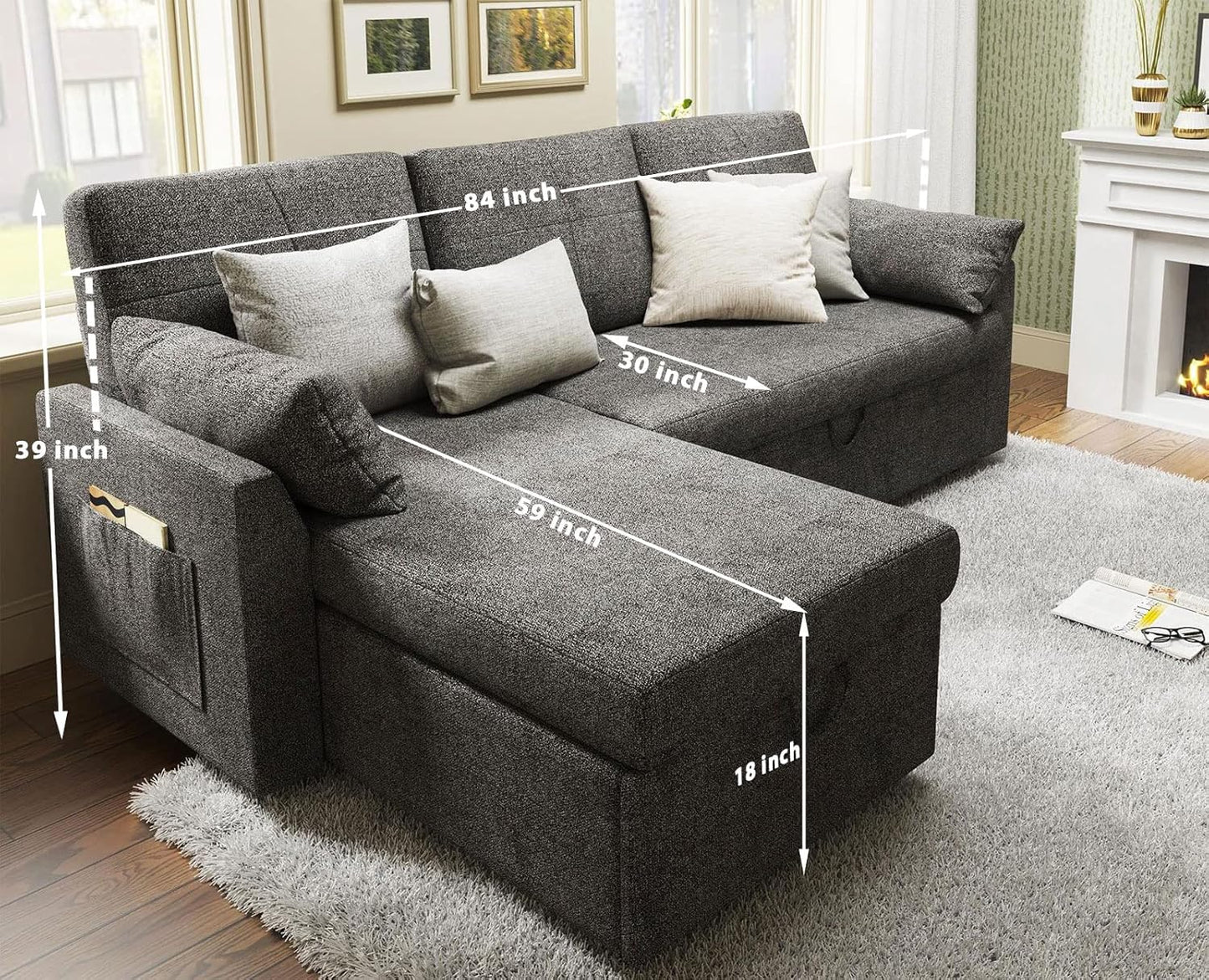 Tuscany Sleeper Sofa- Convertible Sofa Bed with Pull Out Couch with Storage Space for Bed Room, Guest Room or Living Room