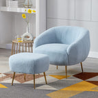 Chair + Ottoman / Powder Blue Textured Boucle