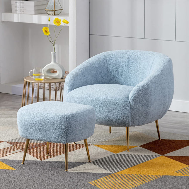Aurora Upholstered Boucle Chair with Ottoman - Modern Furniture for Living Room, Bedroom and Foyer