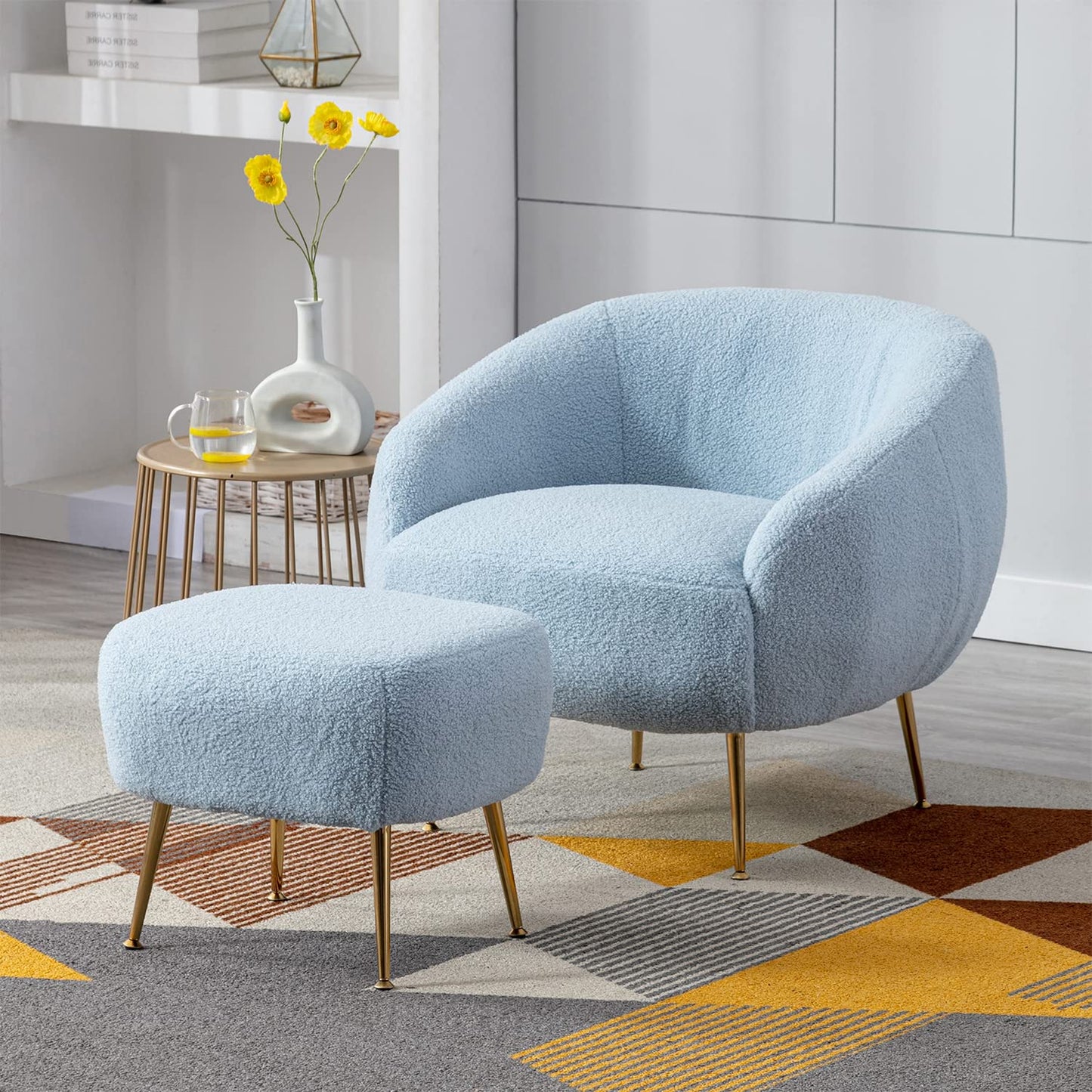 Aurora Upholstered Boucle Chair with Ottoman - Modern Furniture for Living Room, Bedroom and Foyer