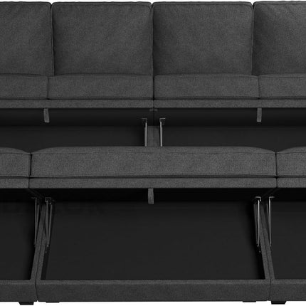 Capri Sleeper Sectional Sofa- 4 Seater Convertible Sofa Bed with Storage Seat for Living Room and Home Office, Dark Grey - Uber Decor