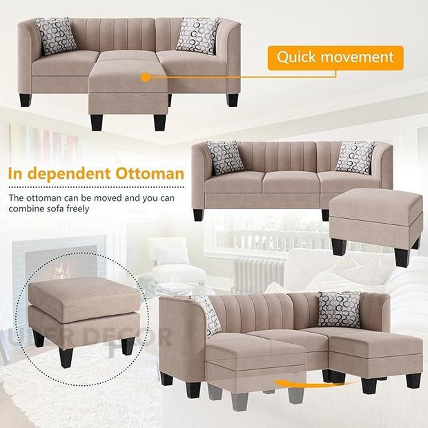 Casablanca 78" Sectional Sofa- Small 3-Seat L Shaped Convertible Sofa Couch with Chaise for Small Spaces - Uber Decor